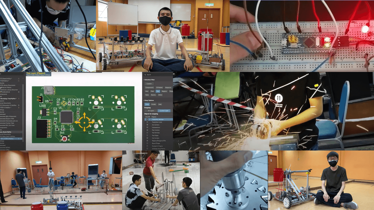 A group of engineers collaborating around a blueprint.